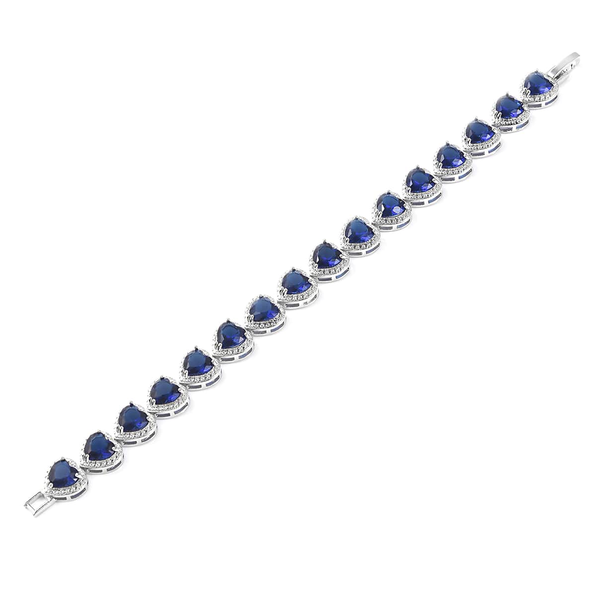Simulated Blue Diamond Heart Bracelet in Silvertone (7.00 In) image number 4
