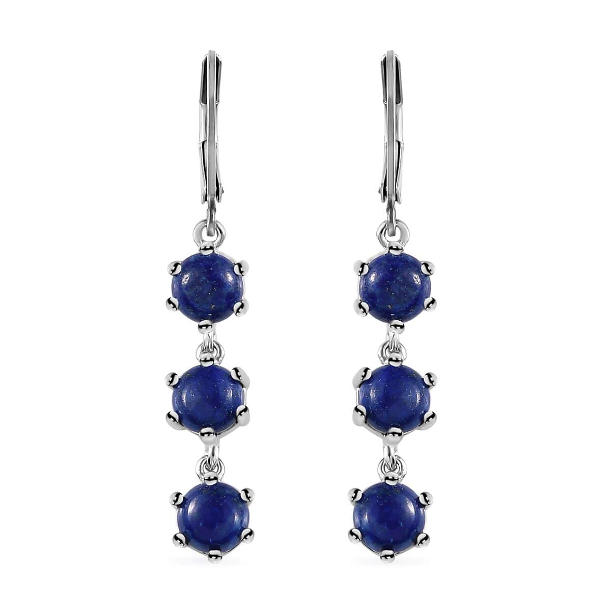 Karis Lapis Lazuli Lever Back Earrings in Platinum Bond, Dangle Drop Earrings, Wedding Gifts 7.25 ctw image number 0