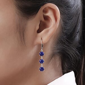 Karis Lapis Lazuli Lever Back Earrings in Platinum Bond, Dangle Drop Earrings, Wedding Gifts 7.25 ctw