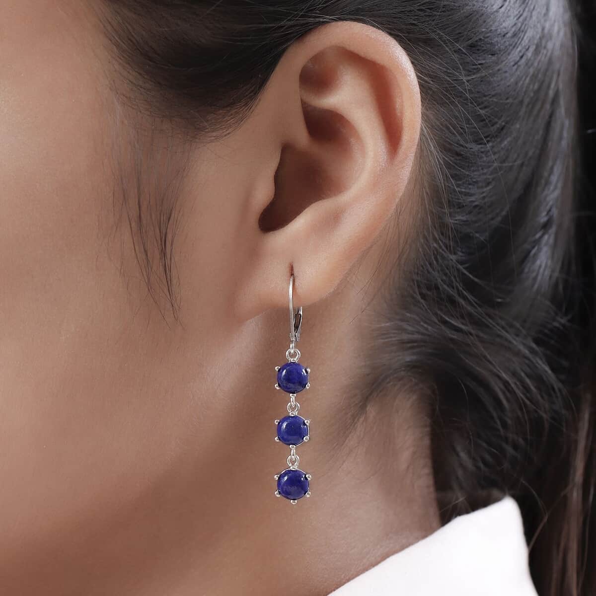 Karis Lapis Lazuli Lever Back Earrings in Platinum Bond, Dangle Drop Earrings, Wedding Gifts 7.25 ctw image number 1