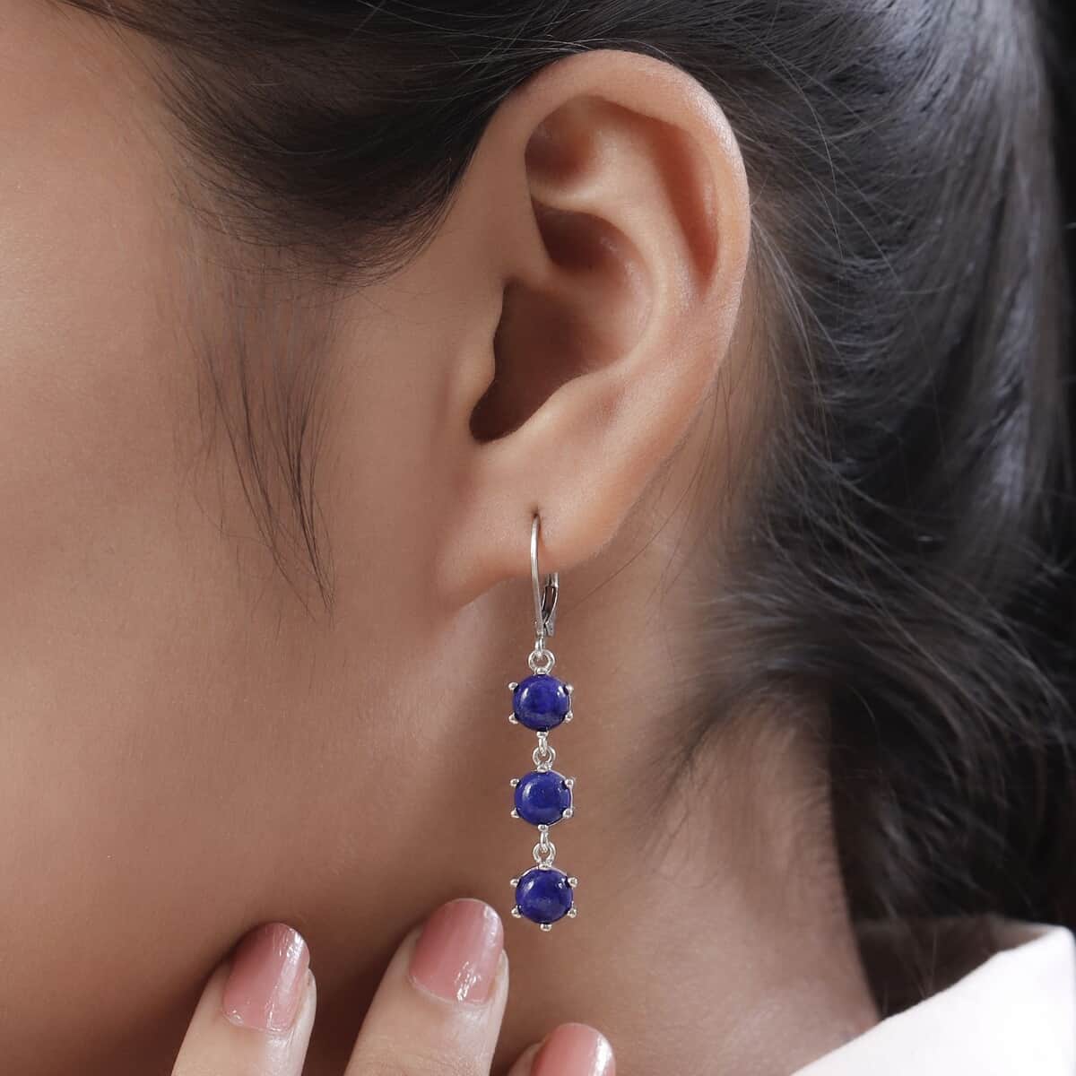 Karis Lapis Lazuli Lever Back Earrings in Platinum Bond, Dangle Drop Earrings, Wedding Gifts 7.25 ctw image number 2