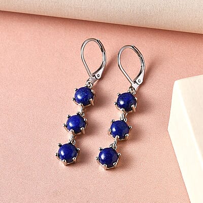 Karis Lapis Lazuli Lever Back Earrings in Platinum Bond, Dangle Drop Earrings, Wedding Gifts 7.25 ctw