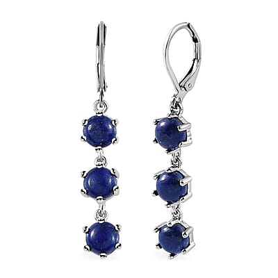 Karis Lapis Lazuli Lever Back Earrings in Platinum Bond, Dangle Drop Earrings, Wedding Gifts 7.25 ctw