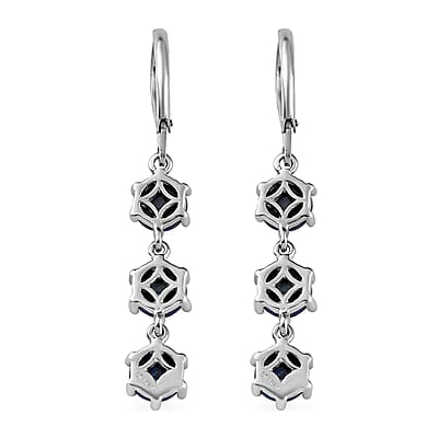 Karis Lapis Lazuli Lever Back Earrings in Platinum Bond, Dangle Drop Earrings, Wedding Gifts 7.25 ctw