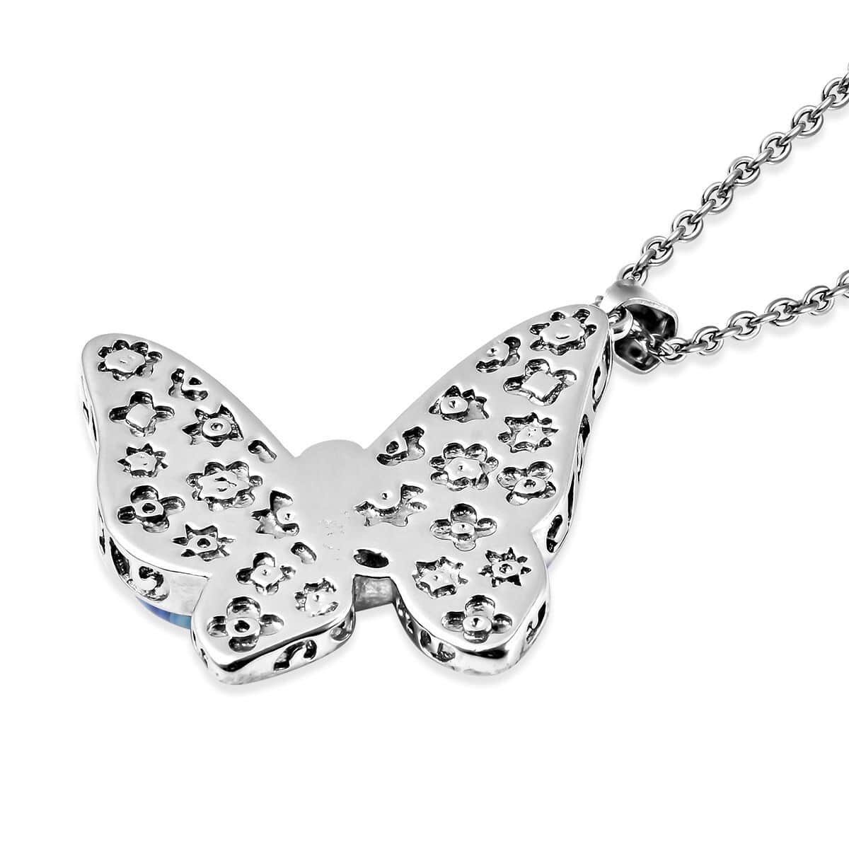 Murano Style and Enameled Butterfly Pendant Necklace 20 Inches in Stainless Steel image number 4