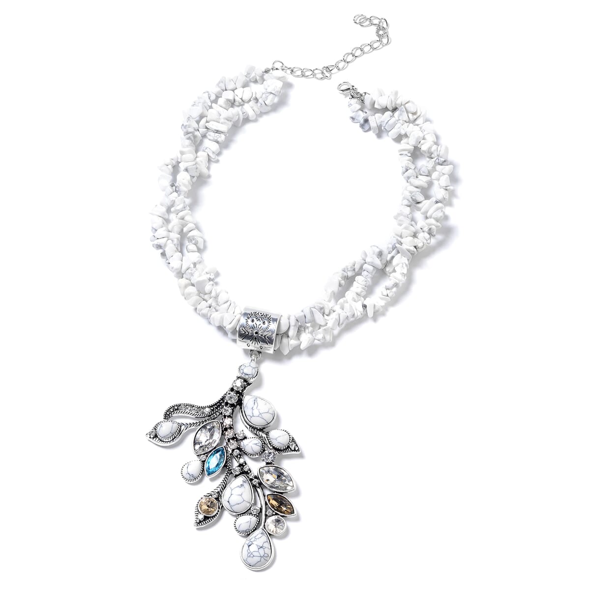 White Howlite and Simulated Multi Gemstone Pendant With Necklace 18 Inches in Black Oxidized Silvertone 410.50 ctw image number 0