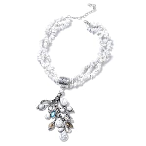 White Howlite and Simulated Multi Gemstone Pendant With Necklace 18 Inches in Black Oxidized Silvertone 410.50 ctw