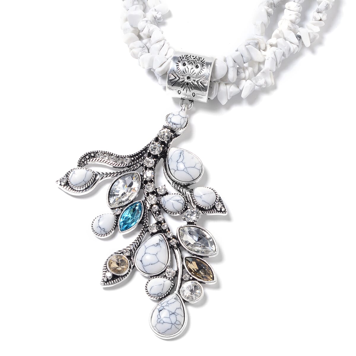 White Howlite and Simulated Multi Gemstone Pendant With Necklace 18 Inches in Black Oxidized Silvertone 410.50 ctw image number 1