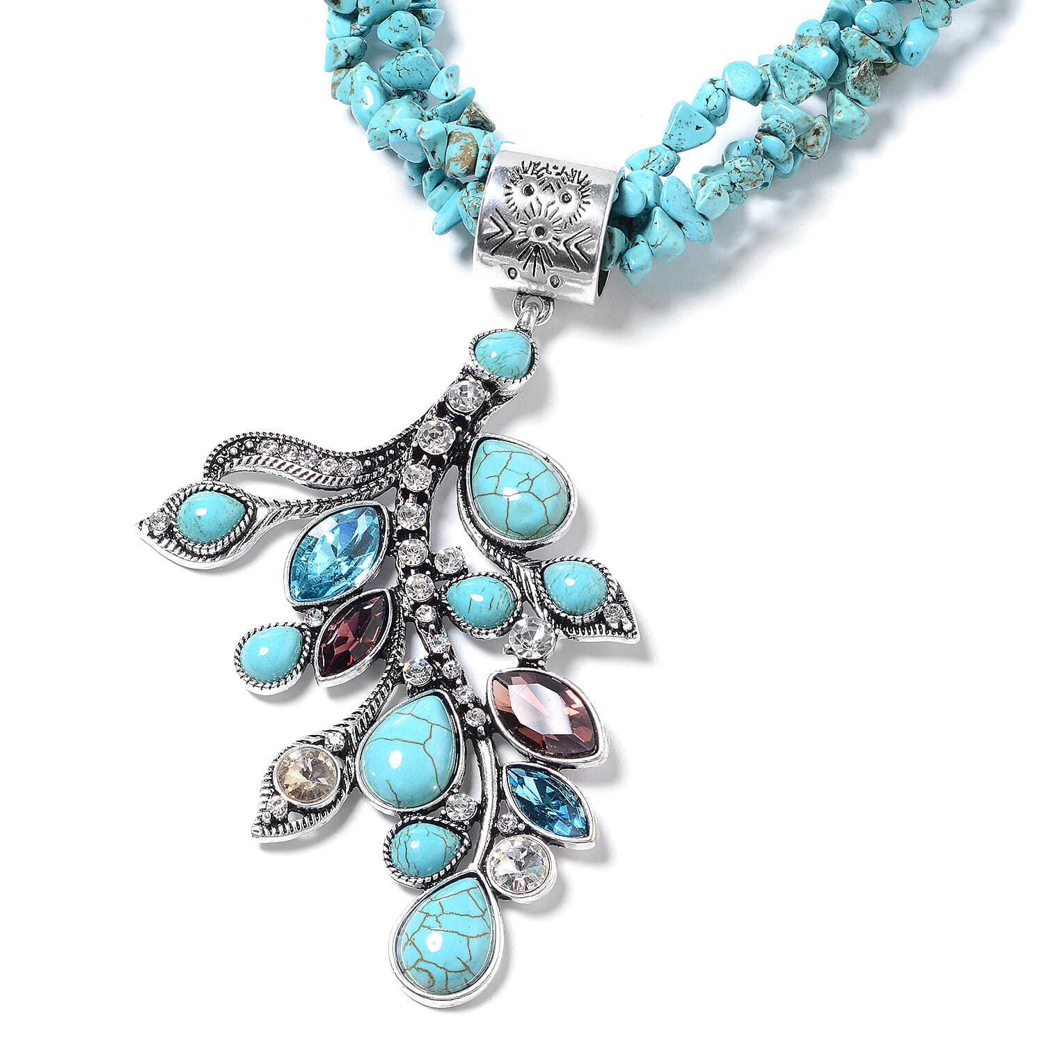 Constituted Blue Howlite and Simulated Multi Gemstone 572.50 ctw Pendant With Necklace 18 Inch in Black Oxidized Silvertone