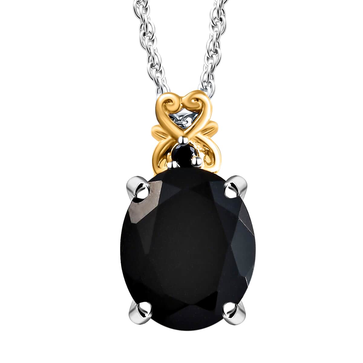 Australian Black Tourmaline and Natural Thai Black Spinel Pendant Necklace 20 Inches in Vermeil Yellow Gold and Platinum Over Sterling Silver 3.65 ctw image number 0