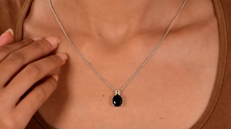 Australian Black Tourmaline and Natural Thai Black Spinel Pendant Necklace 20 Inches in Vermeil Yellow Gold and Platinum Over Sterling Silver 3.65 ctw