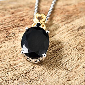 Australian Black Tourmaline and Thai Black Spinel 3.75 ctw Pendant Necklace in Vermeil YG and Platinum Over Sterling Silver 20 Inches