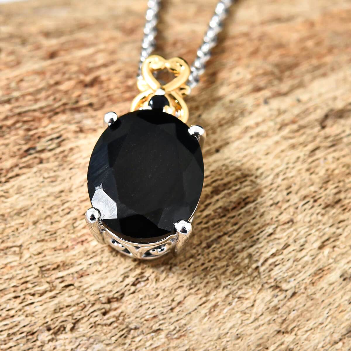 Australian Black Tourmaline and Natural Thai Black Spinel Pendant Necklace 20 Inches in Vermeil Yellow Gold and Platinum Over Sterling Silver 3.65 ctw image number 1