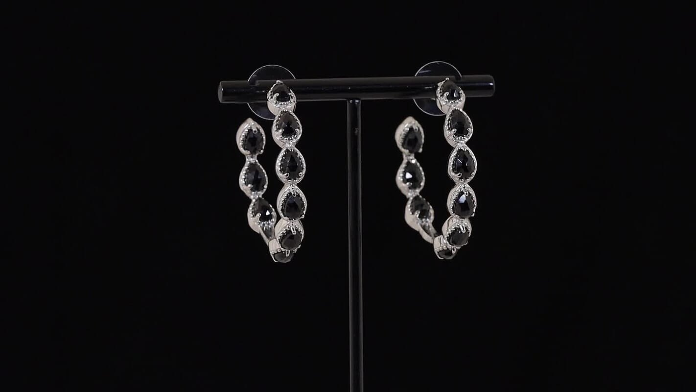 6.80 ctw Black Onyx Inside Out Half Hoop Earrings in Stainless Steel