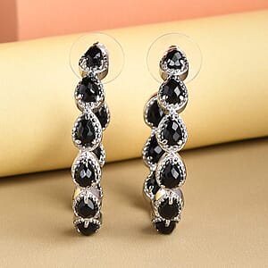 Black Onyx 7.65 ctw Earrings in Stainless Steel, Inside Out Hoops, Black Jewelry For Women
