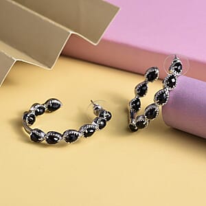 Black Onyx 7.65 ctw Earrings in Stainless Steel, Inside Out Hoops, Black Jewelry For Women