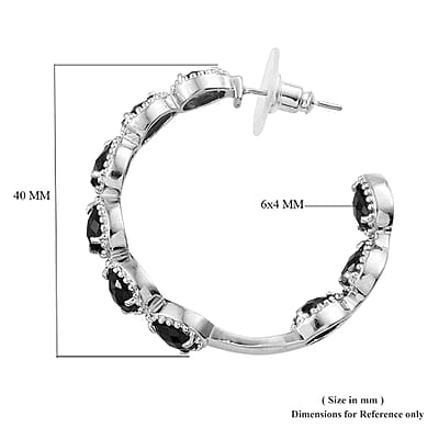 Black Onyx 7.65 ctw Earrings in Stainless Steel, Inside Out Hoops, Black Jewelry For Women