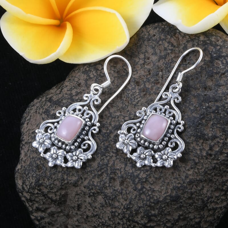 Bali Legacy Peruvian Pink Opal Earrings in Sterling Silver 2.28 ctw