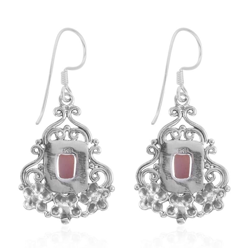 Bali Legacy Peruvian Pink Opal Earrings in Sterling Silver 2.28 ctw