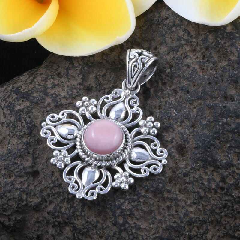 Bali Legacy Peruvian Pink Opal Pendant in Sterling Silver 2.30 ctw