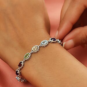 D'Joy Multi Gemstone 6.85 ctw Bracelet in Platinum Plated Sterling Silver, Silver Station Bracelet For Women, Unique Birthday Gifts (7.25 In)