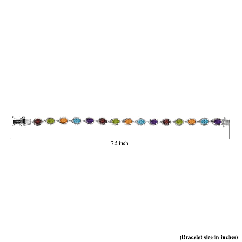 D'Joy Multi Gemstone 6.85 ctw Bracelet in Platinum Plated Sterling Silver, Silver Station Bracelet For Women, Unique Birthday Gifts (7.25 In)
