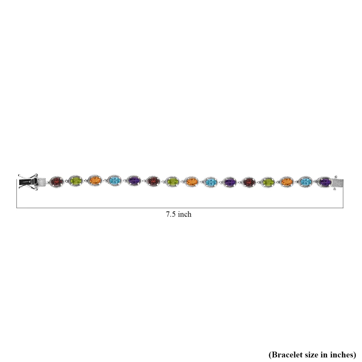 Multi Gemstone Bracelet in Platinum Plated Sterling Silver, Silver Station Bracelet For Women, Unique Birthday Gifts (7.25 In) 6.85 ctw image number 6