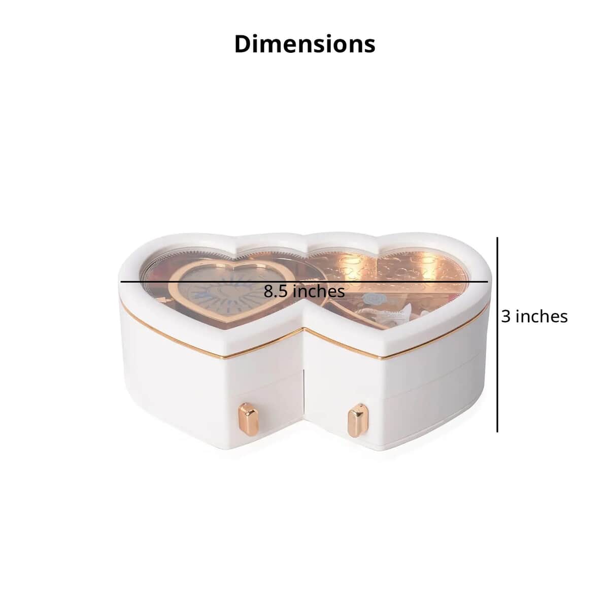 White Double Heart Shape Music Box with Removable Magnetic Dancer image number 3