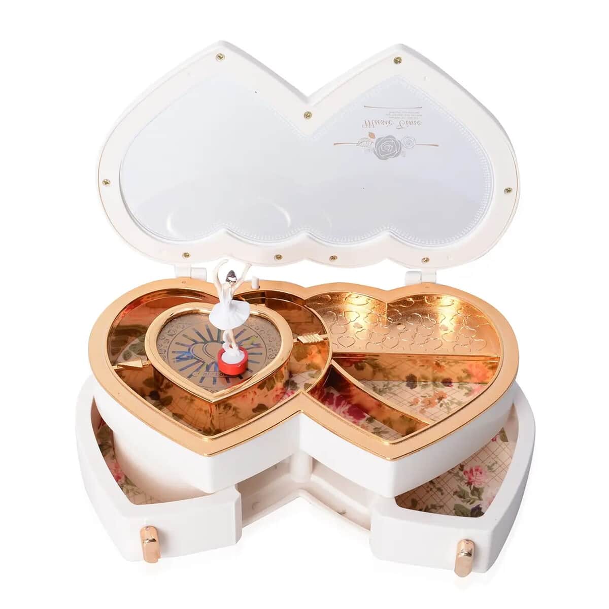 White Double Heart Shape Music Box with Removable Magnetic Dancer image number 6