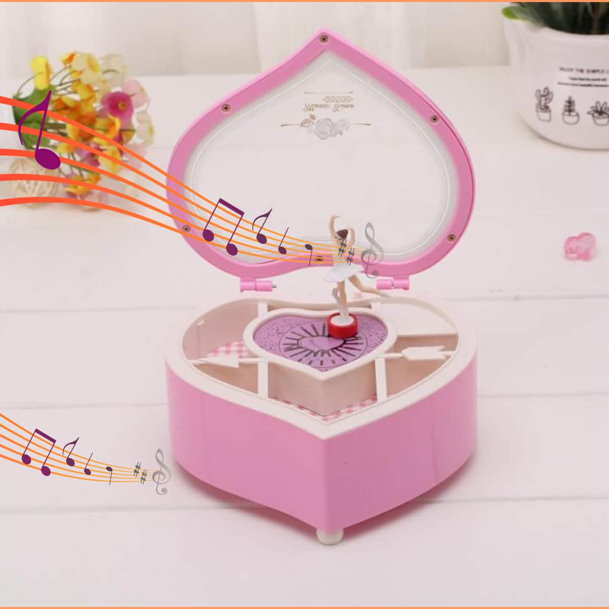Pink Heart Shape Music Box with Removable Magnetic Dancer  image number 1