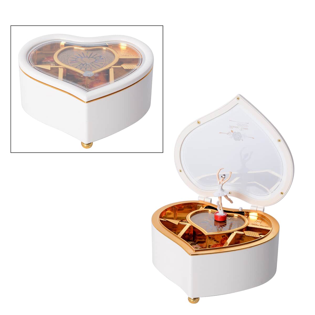White Heart Shape Music Box with Removable Magnetic Dancer image number 0
