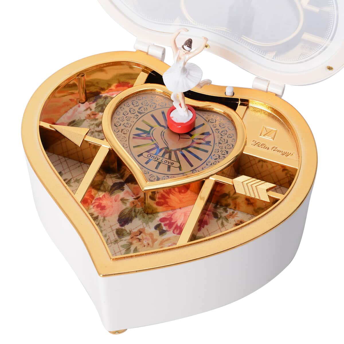White Heart Shape Music Box with Removable Magnetic Dancer image number 4