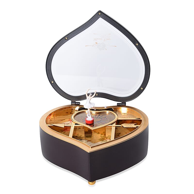 Brown Heart Shape Music Box with Removable Magnetic Dancer
