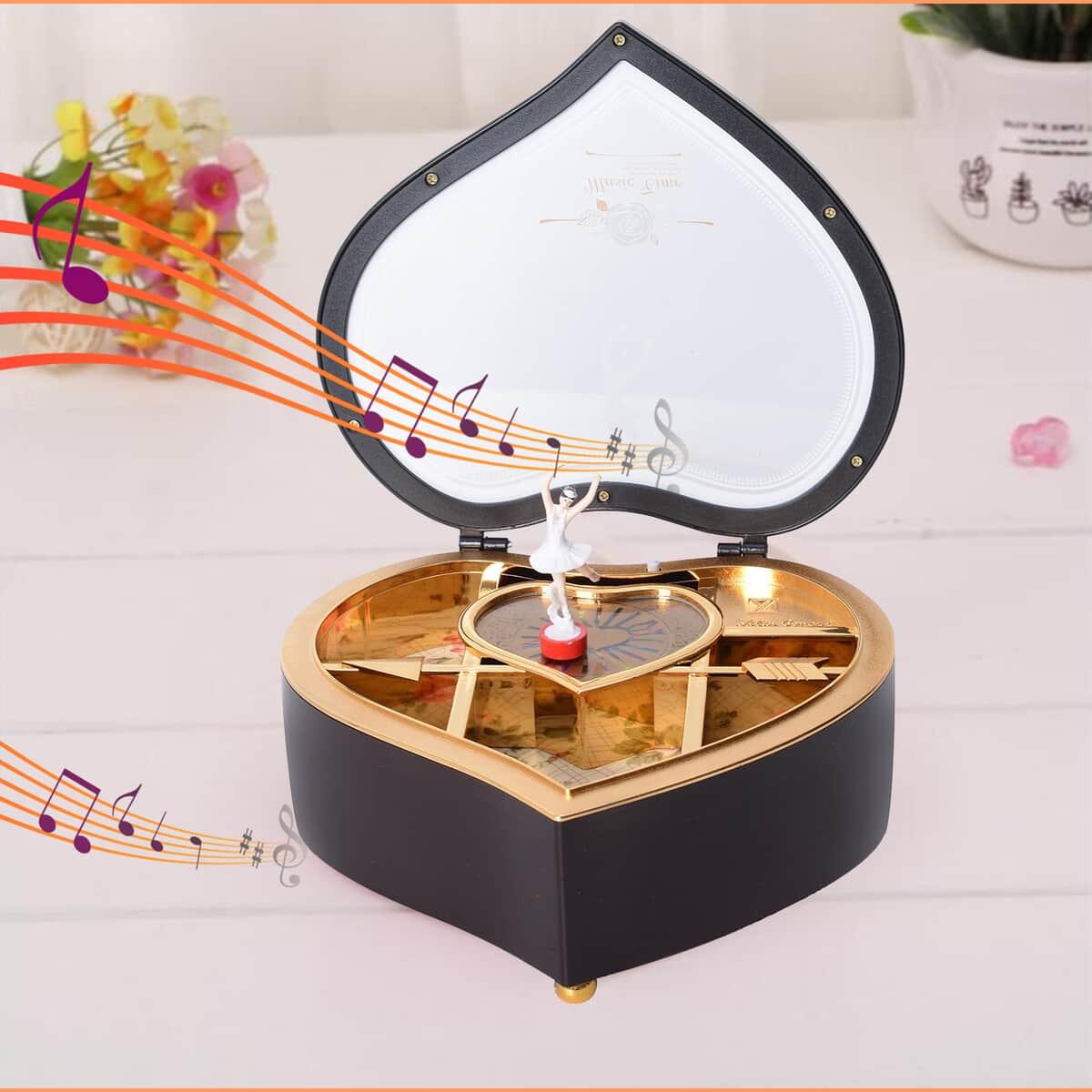 Brown Heart Shape Music Box with Removable Magnetic Dancer image number 1