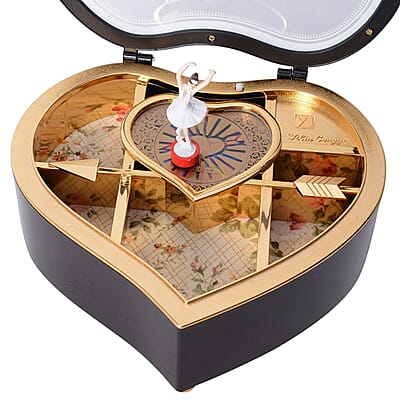 Brown Heart Shape Music Box with Removable Magnetic Dancer