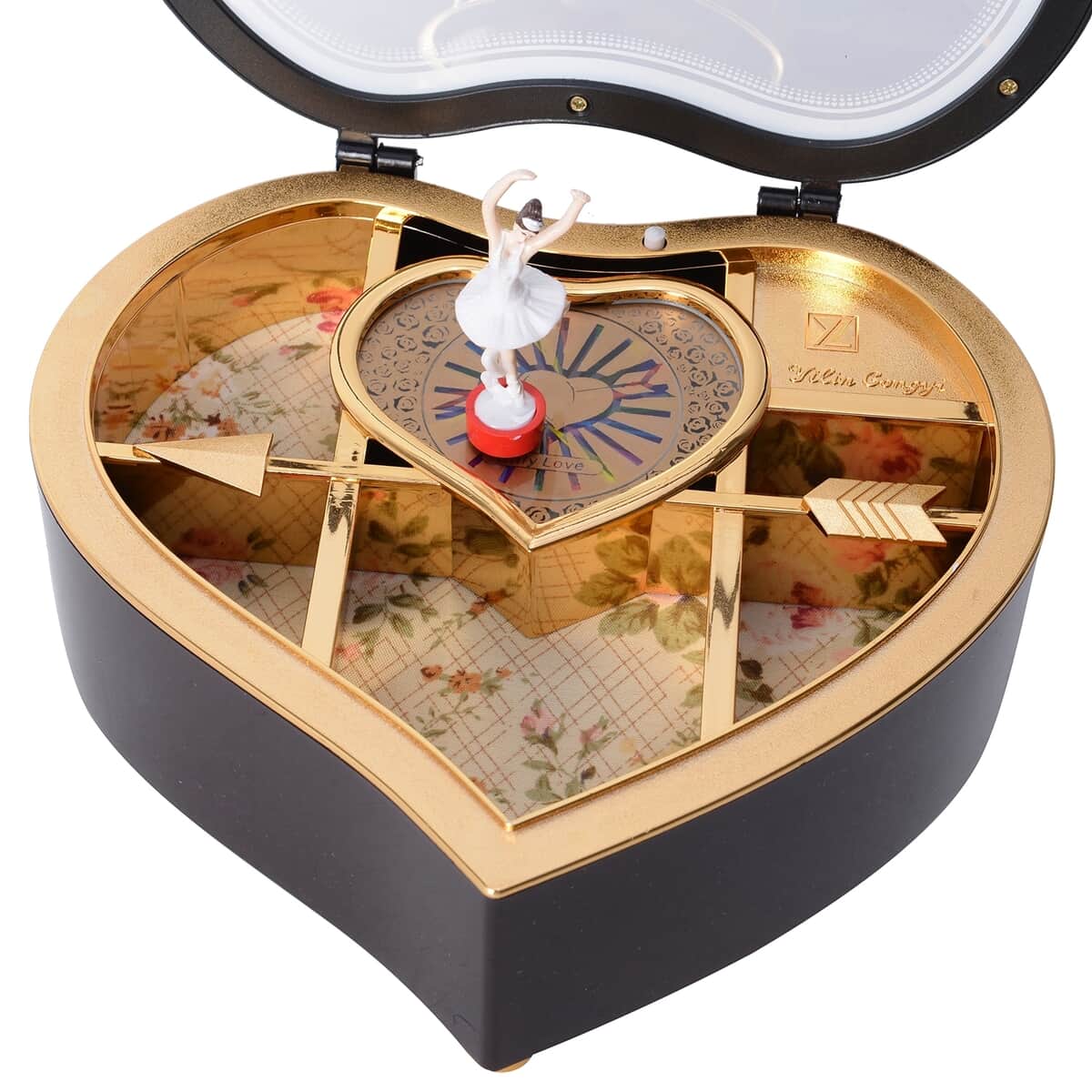 Brown Heart Shape Music Box with Removable Magnetic Dancer image number 5