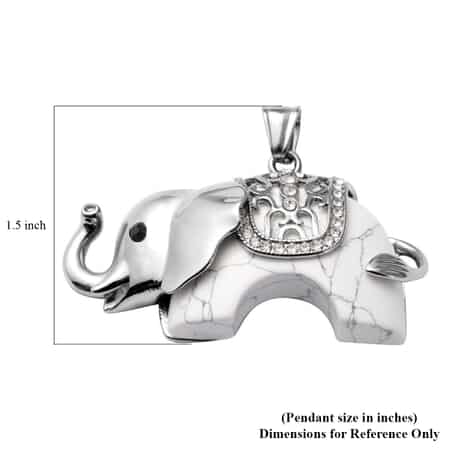 White Howlite and Austrian Crystal Elephant Pendant With Collar Necklace 15 Inches in Stainless Steel 50.00 ctw image number 3