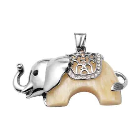 Yellow Jade (D) and Austrian Multi Crystal Elephant Pendant With Collar Necklace 15 Inches in Stainless Steel 50.00 ctw image number 2