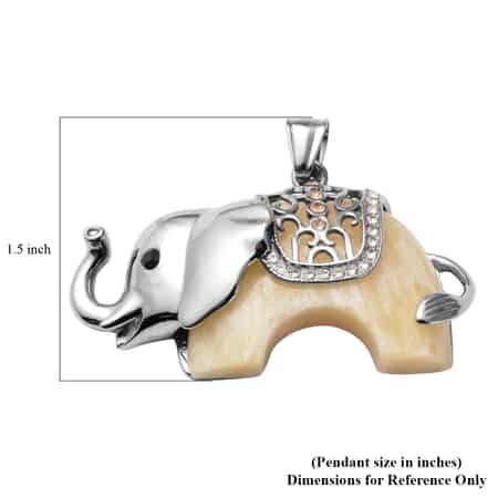 Yellow Jade (D) and Austrian Multi Crystal Elephant Pendant With Collar Necklace 15 Inches in Stainless Steel 50.00 ctw image number 3