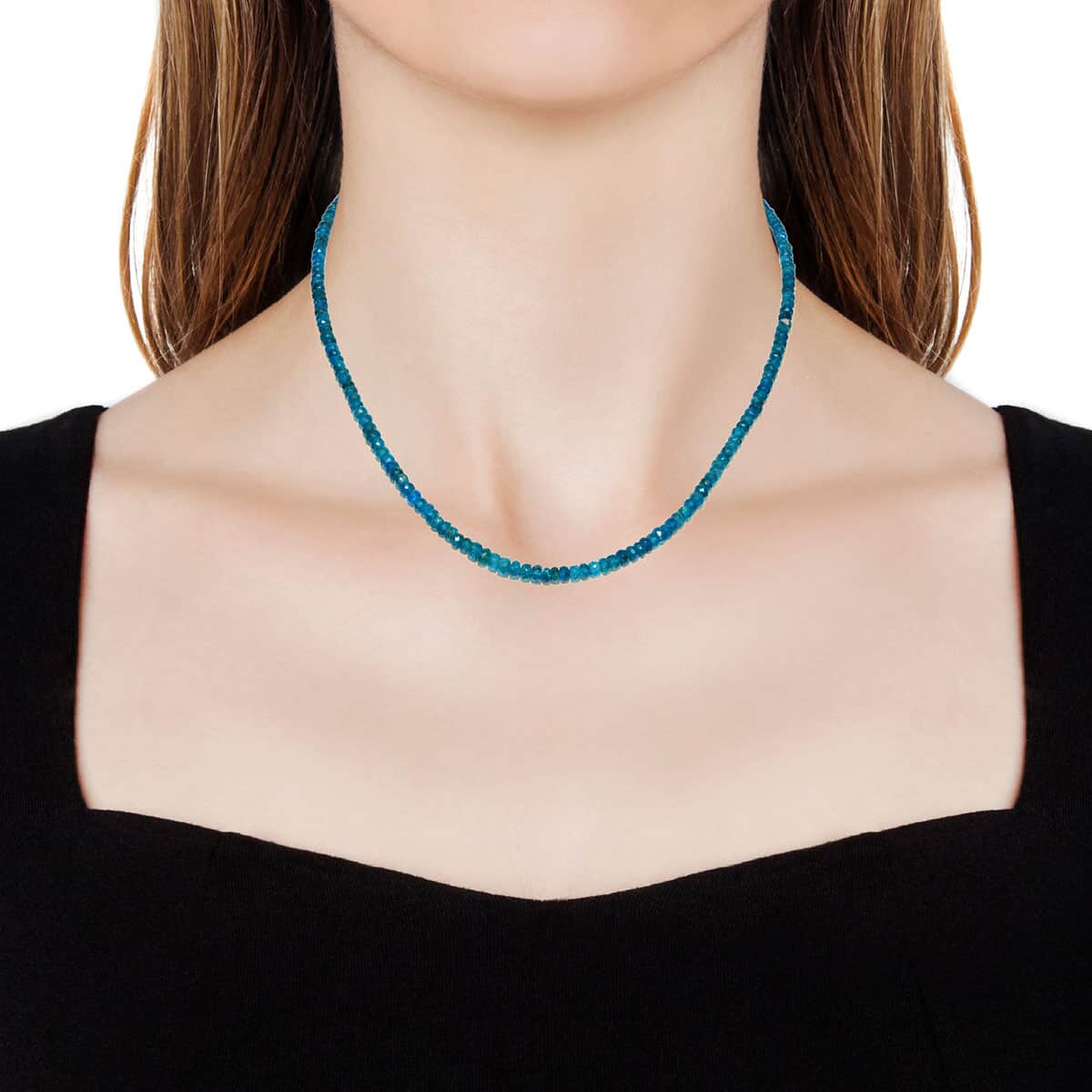 SUPER FIND Malgache Neon Apatite Faceted Beaded Necklace 18 Inches in Sterling Silver 50.00 ctw image number 1