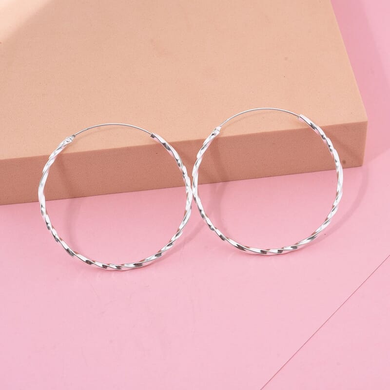 Twisted Hoop Earrings in Sterling Silver 4.40 Grams