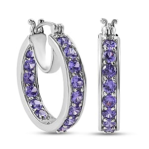 Karis Simulated Purple Diamond Inside Out Hoop Earrings in Platinum Bond