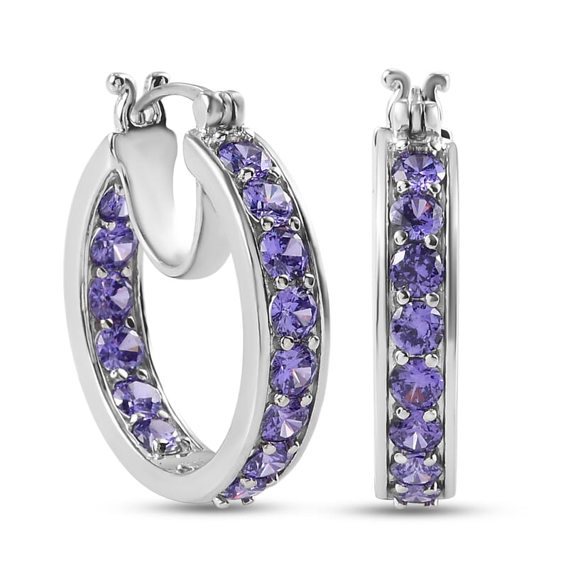 Karis Simulated Purple Diamond Inside Out Hoop Earrings in Platinum Bond