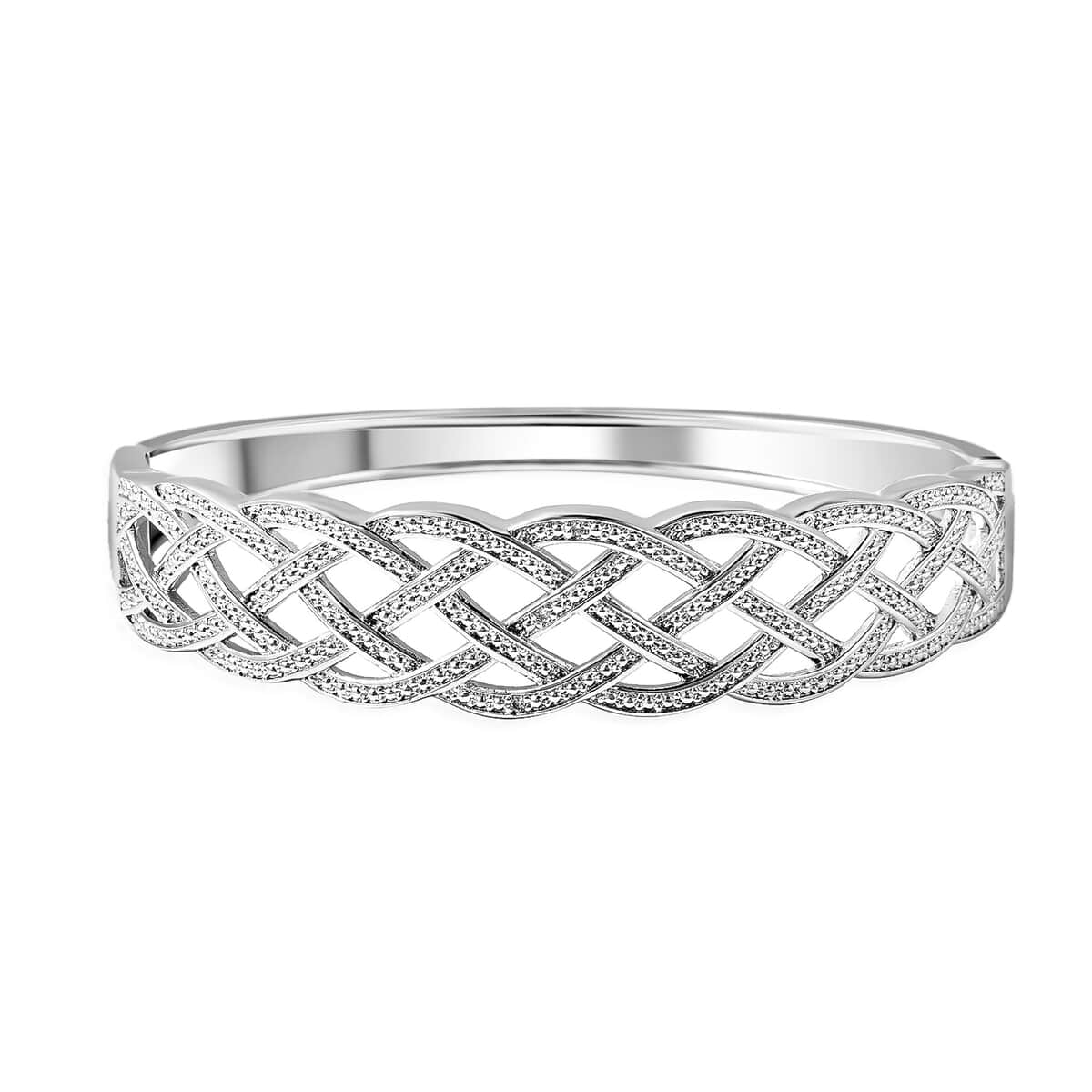 Diamond Accent Weaved Bangle Bracelet in Silvertone 7.00 Inch (7.00 In) image number 0