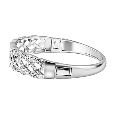 Diamond Accent Weaved Bangle Bracelet, Weaved Design Bracelet, Silvertone Bangle Bracelet, Diamond Accent Bracelet (7.00 In)