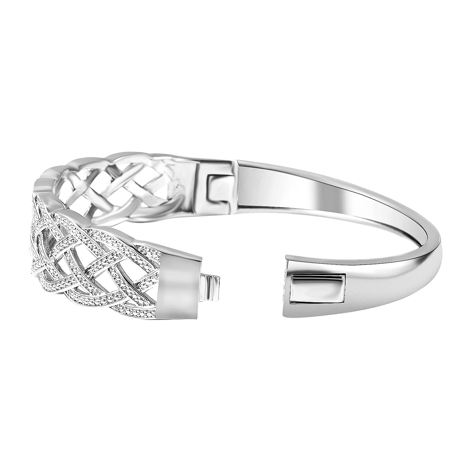 Diamond Accent Weaved Bangle Bracelet, Weaved Design Bracelet, Silvertone Bangle Bracelet, Diamond Accent Bracelet (7.00 In)