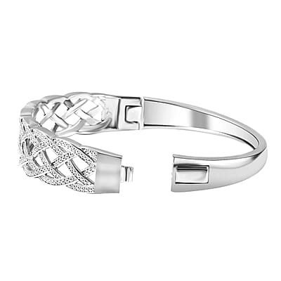 Diamond Accent Weaved Bangle Bracelet, Weaved Design Bracelet, Silvertone Bangle Bracelet, Diamond Accent Bracelet (7.00 In)