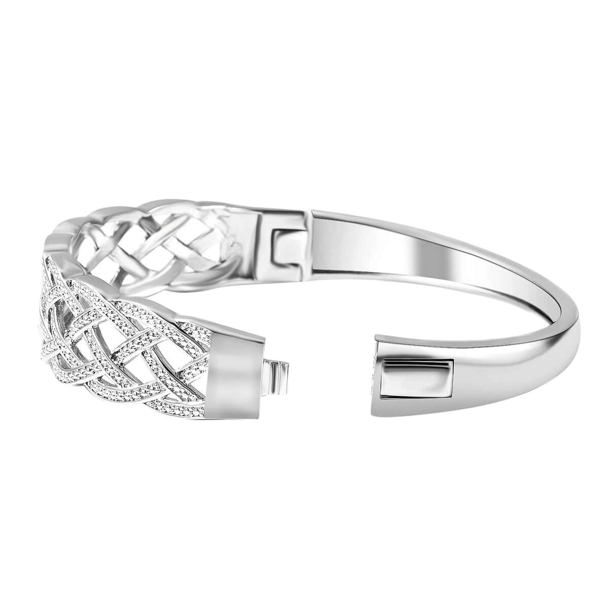 Diamond Accent Weaved Bangle Bracelet, Weaved Design Bracelet, Silvertone Bangle Bracelet, Diamond Accent Bracelet (7.00 In) image number 4