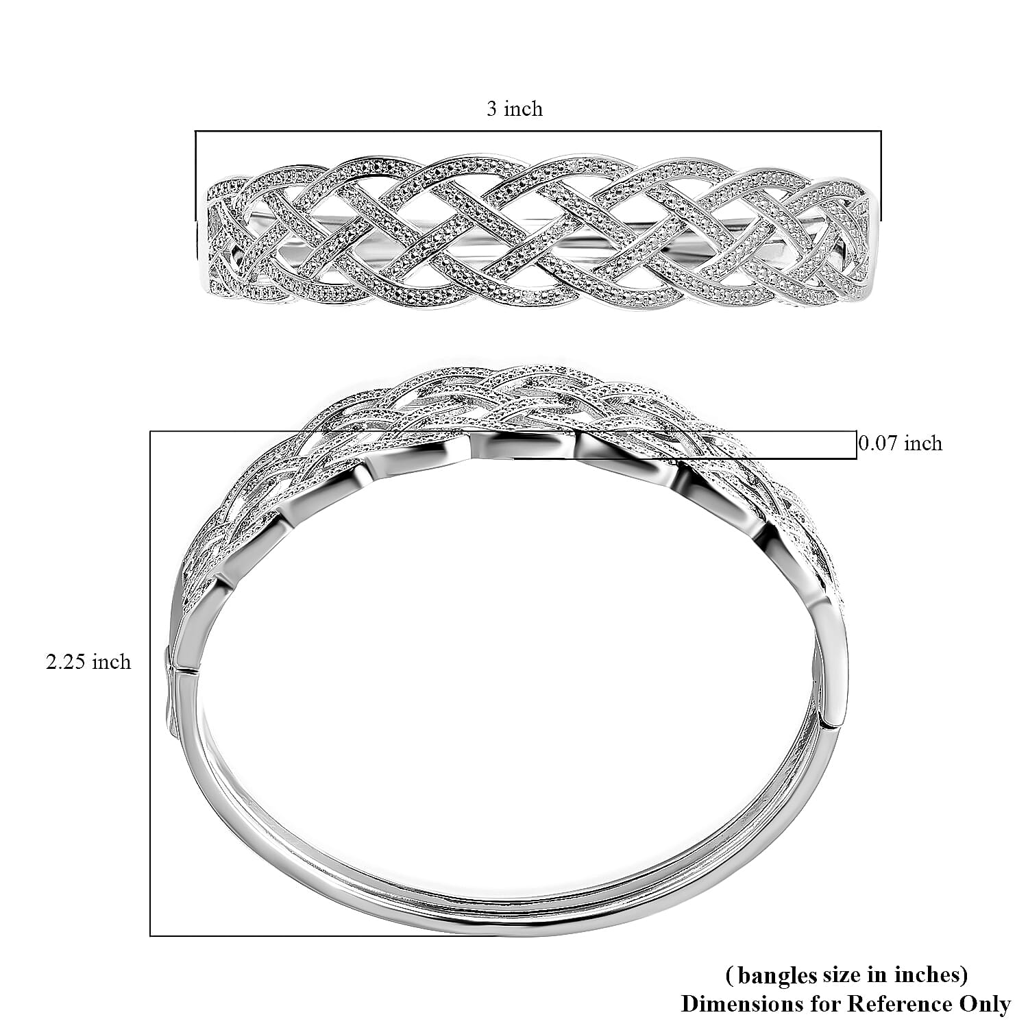 Diamond Accent Weaved Bangle Bracelet, Weaved Design Bracelet, Silvertone Bangle Bracelet, Diamond Accent Bracelet (7.00 In)