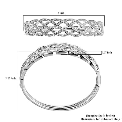 Diamond Accent Weaved Bangle Bracelet, Weaved Design Bracelet, Silvertone Bangle Bracelet, Diamond Accent Bracelet (7.00 In)